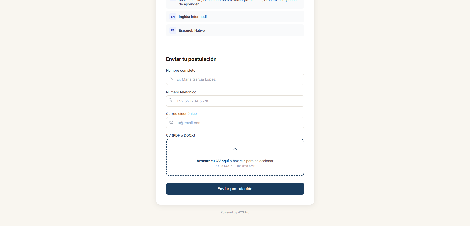 ATS Formulario URL Publica